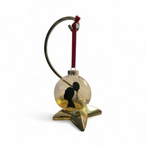 African American Queen Ornament 4.5in Gold Glitter Velvet Ribbon